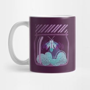 Glowing in the moss // spot illustration // purple background jar with lightning firefly bug quirky whimsical and bioluminescence lampyridae beetle Mug